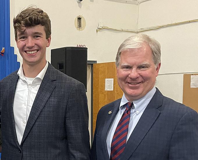 Jonathan Ulicny '27, right, stands with Pennsylvania State Sen. David Argall (R-29).